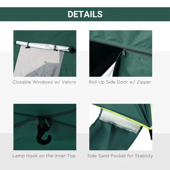 Outsunny Beach Tent for 1-2 Person Pop-up Design with 2 Mesh Windows & 2 Doors Dark Green - 5