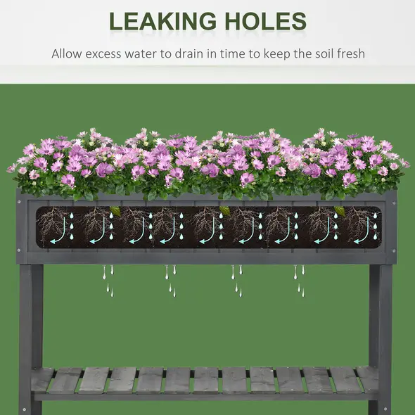 Outsunny Fir Wood Raised Rectangular 8 Compartment Plant Stand Dark Grey - 7