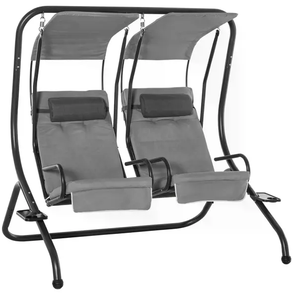 Outsunny Canopy Swing 2 Separate Relax Chairs w/ Handrails and Removable Canopy Grey - 1