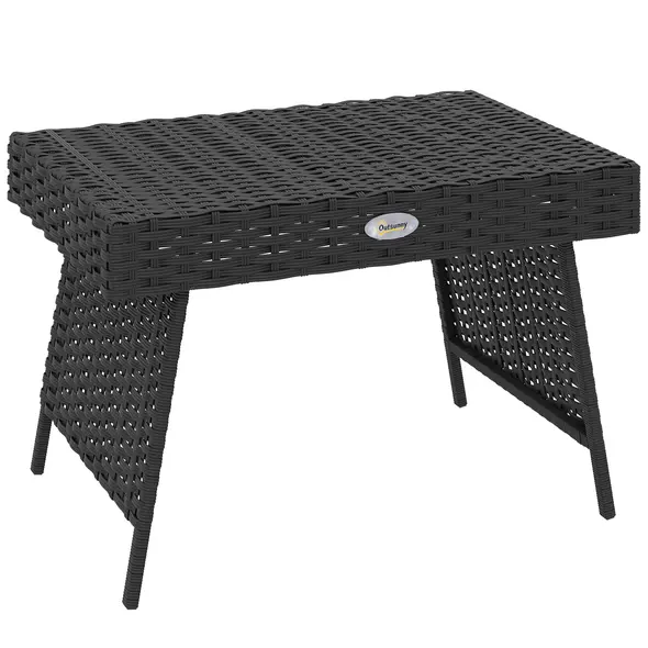 Outsunny Foldable Outdoor Side Table, Rattan Garden Coffee Table with Steel Frame, Space Saving Bistro Garden Furniture for Patio, Balcony, 60 x 41 x 41 cm, Black - 1