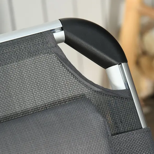 Outsunny Foldable Outdoor Sun Loungers Set of 2, Reclining Lounge Chair Camping Bed Cot with Pillow 4-Level Adjustable Back Aluminium Frame, Grey - 7