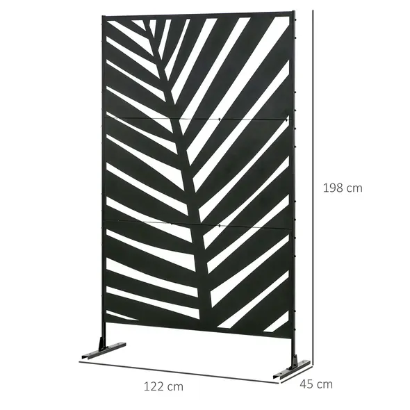 Outsunny Decorative Privacy Screen with Stand, 6.5FT Freestanding Metal Outdoor Divider, Decorative Privacy Panel with Expansion Screws for Garden Patio Pool Hot Tub, Banana Leaf Style, Black - 3