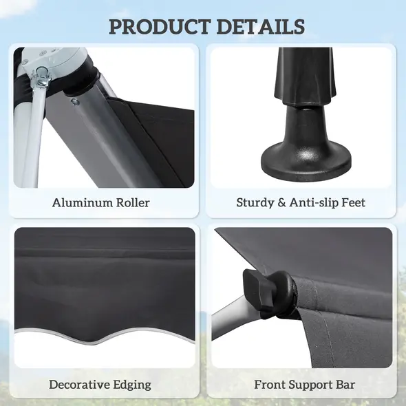 Outsunny Balcony 2 x 1.5m Manual Adjustable Awning DIY Patio Clamp Awning Canopy Retractable Shade Shelter Easy to Move for Balcony, Grey - 7