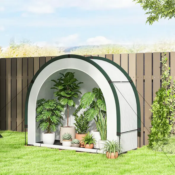 Outsunny Foldable Small Greenhouse, Portable Green House Mini Greenhouse with Zipper Door, PE Base, 200 x 80 x 164 cm, Green - 2