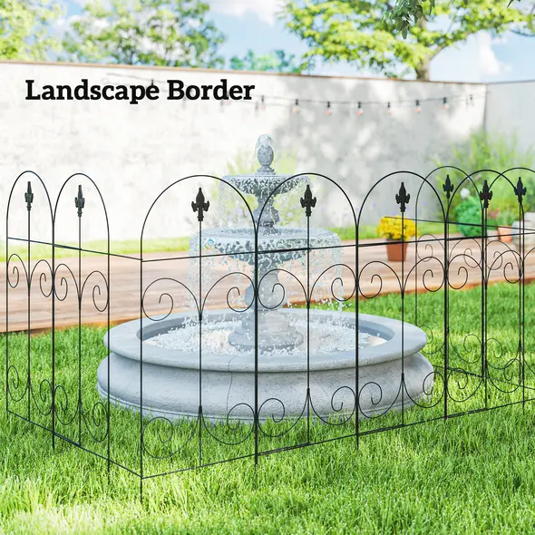 Outsunny Decorative Garden Fencing, 8PCs 44in x 12.5ft Outdoor Picket Fence Panels, Rustproof Metal Wire Landscape Flower Bed Border Edging, Black - 7