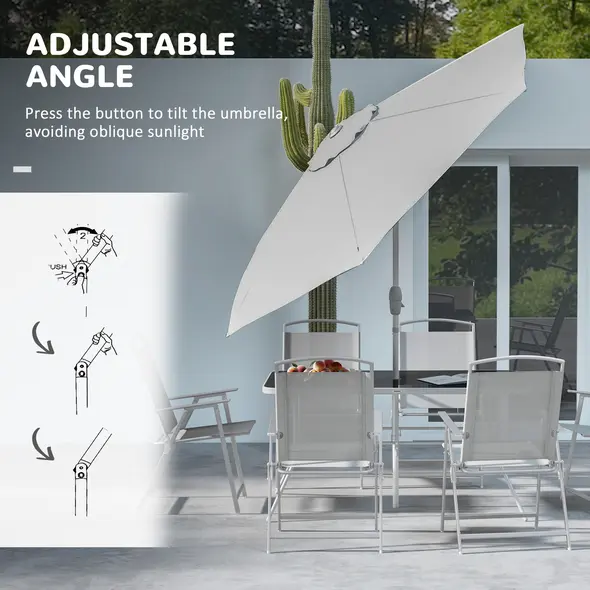 Outsunny Eight-Piece Garden Dining Set, with Chairs, Table and Parasol - Grey - 6