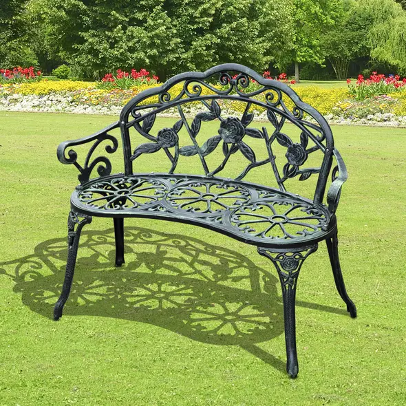 Outsunny Cast Aluminum Garden Bench-Antique Green - 2