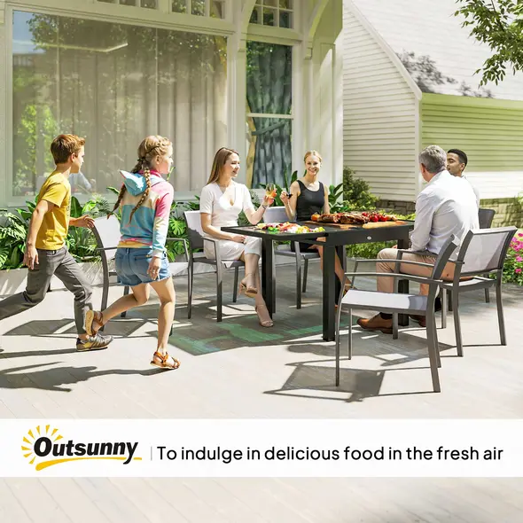 Outsunny Extending Garden Table, Outdoor Dining Table with Aluminium Frame and Tempered Glass Tabletop, 80/160 x 80 x 75 cm, Black and Clear - 9