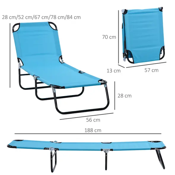 Outsunny Foldable Sun Lounger Set of 2 with 5-Position Adjustable Backrest, Outdoor Portable Recliner Chaise Lounge Chair with Breathable Mesh Fabric, Sky Blue - 3
