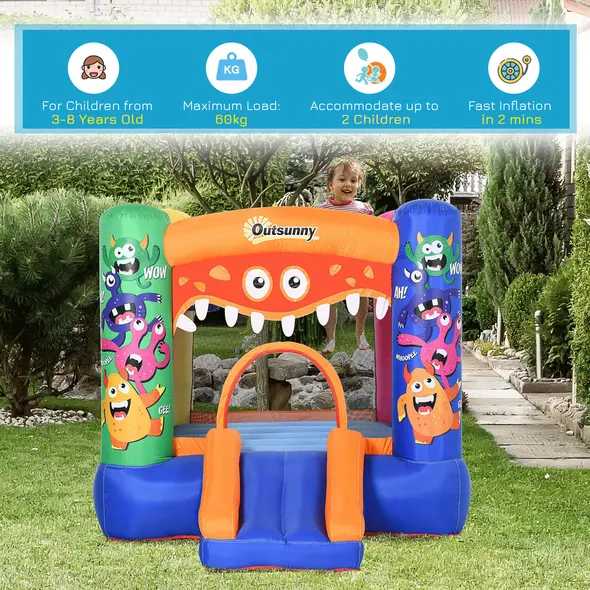 Outsunny Bouncy Castle Inflatable Basket Trampoline Slide Monster Design 180 x 250 x 175 (CM) - 5