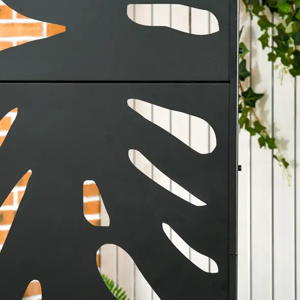 Outsunny Decorative Garden Privacy Screen with Stand, 6.5FT Freestanding Metal Outdoor Divider, Decorative Privacy Panel with Expansion Screws for Garden Pool Hot Tub, Large Leaves Style, Black - 9