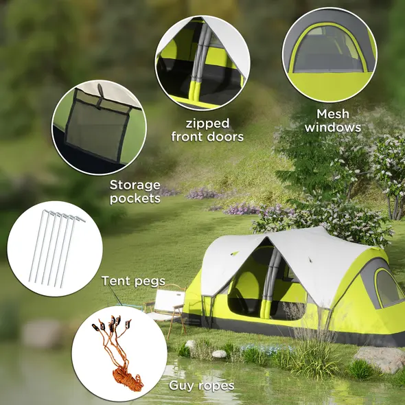 Outsunny Camping Tent for 6-8 Man with 2000mm Waterproof Rainfly and Carry Bag for Fishing Hiking Festival, Yellow - 8
