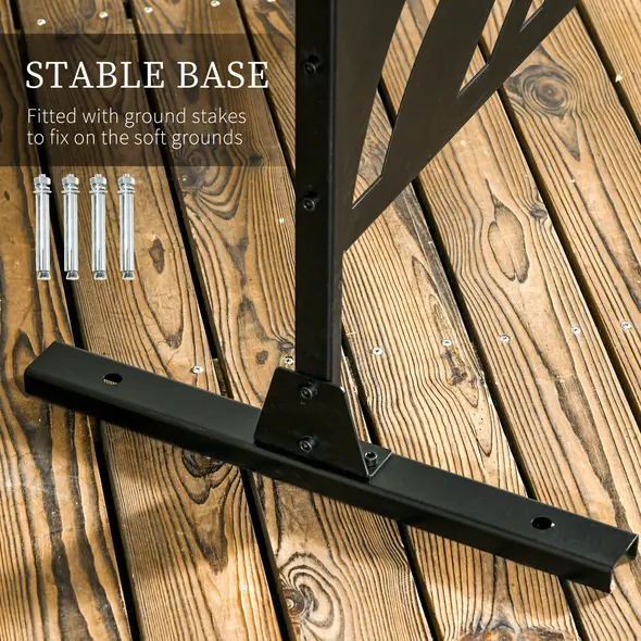 Outsunny Decorative Garden Privacy Screen with Stand, 6.5FT Freestanding Metal Outdoor Divider, Decorative Privacy Panel with Expansion Screws for Garden Pool Hot Tub, Large Leaves Style, Black - 5