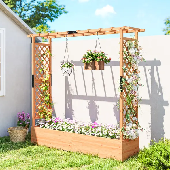 Outsunny Fir Wood 171 x 39 cm Planter and Trellis Garden Bed - 2