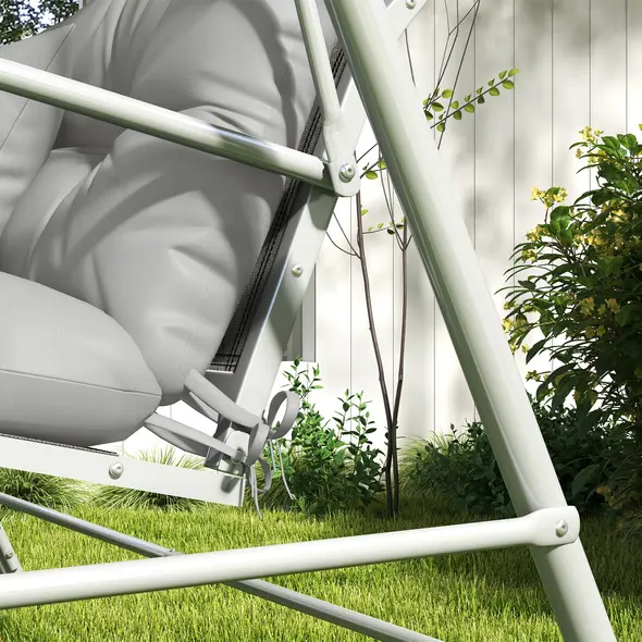 Outsunny Back and Seat Cushion Replacement with 2 Pillows, Patio Chair Cushions Set with Ties, Light Grey - 9