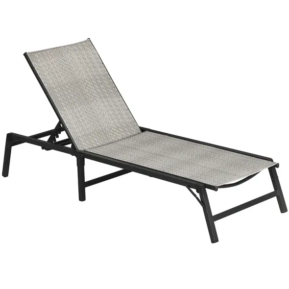 Outsunny Foldable Rattan Sun Lounger with 5-Level Adjust Backrest, Recliner Chair, Mixed Grey - 1