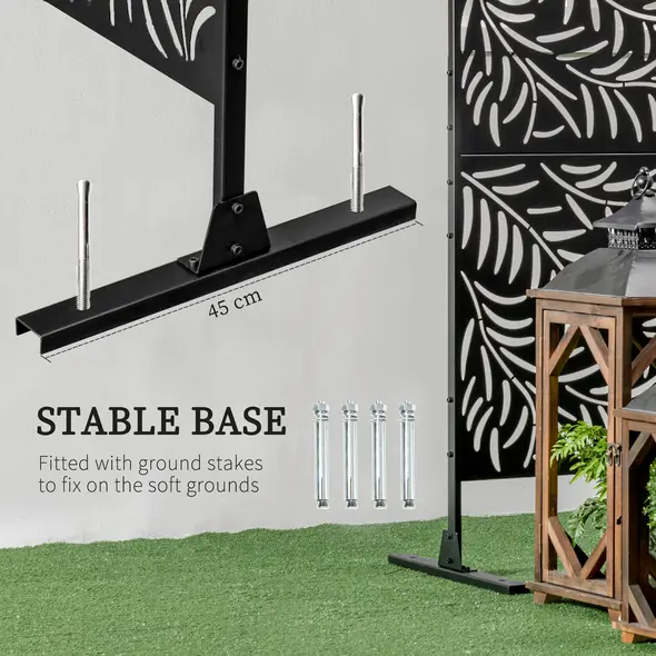 Outsunny Decorative Privacy Screen with Stand, 6.5FT Freestanding Metal Outdoor Divider, Decorative Privacy Panel with Expansion Screws for Garden Patio Pool Hot Tub, Willow Branch Style, Black - 5