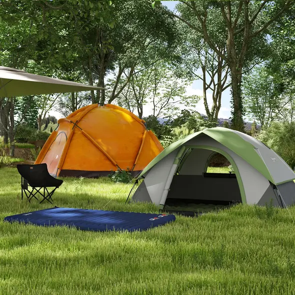 Outsunny Camping Tent with Inflatable Mattress and Camping Chair, 2-3 Person Dome Tent with Sewn-in Groundsheet, Portable 3000mm Waterproof Tent with Carry Bag and Hook, for Fishing Hiking - 2