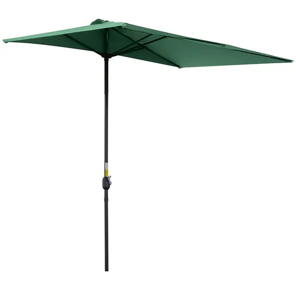 Outsunny Balcony Half Parasol Semi Round Umbrella Patio Crank Handle (2.3 m, Green)- NO BASE INCLUDED - 1