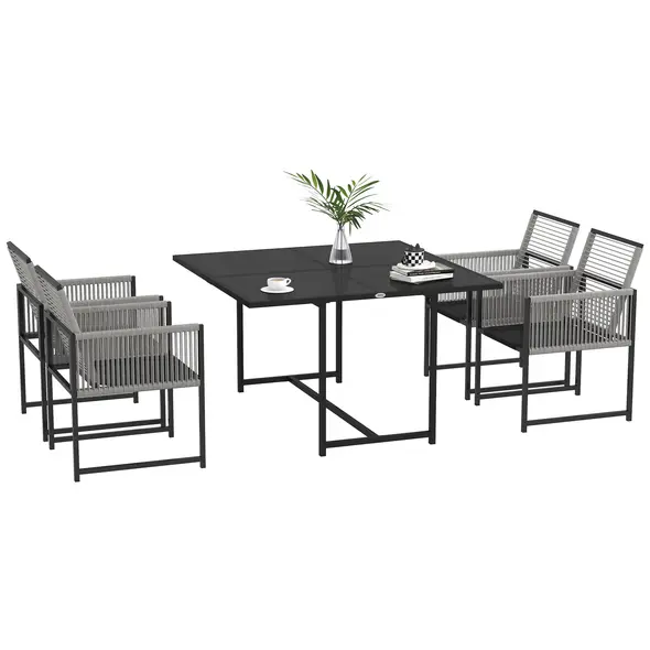 Outsunny Five-Piece Metal Dining Set, with Folding Back Chairs, Light Grey - 1