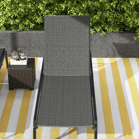 Outsunny Foldable Outdoor PE Rattan Sun Lounger Set of 2, Patio Wicker Recliners Lounge Chair w/ 5-Level Adjustable Backrest, for Poolside, Garden, Grey - 8