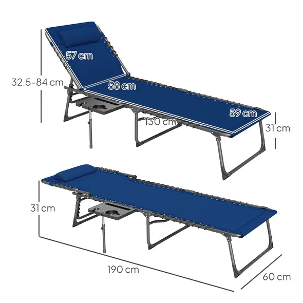 Outsunny Five-Position Reclining Sun Lounger - Dark Blue - 3