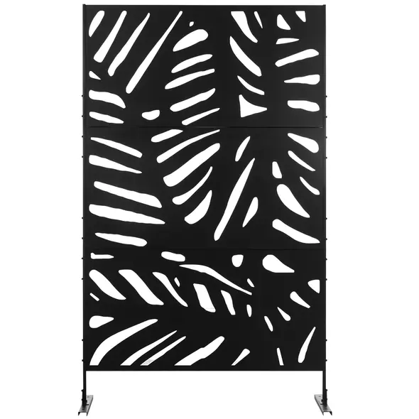 Outsunny Decorative Garden Privacy Screen with Stand, 6.5FT Freestanding Metal Outdoor Divider, Decorative Privacy Panel with Expansion Screws for Garden Pool Hot Tub, Large Leaves Style, Black - 7