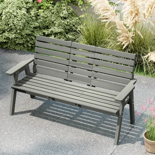 Outsunny Fir Wood Convertible 2 to 3 Seater Outdoor Garden Bench Grey - 7