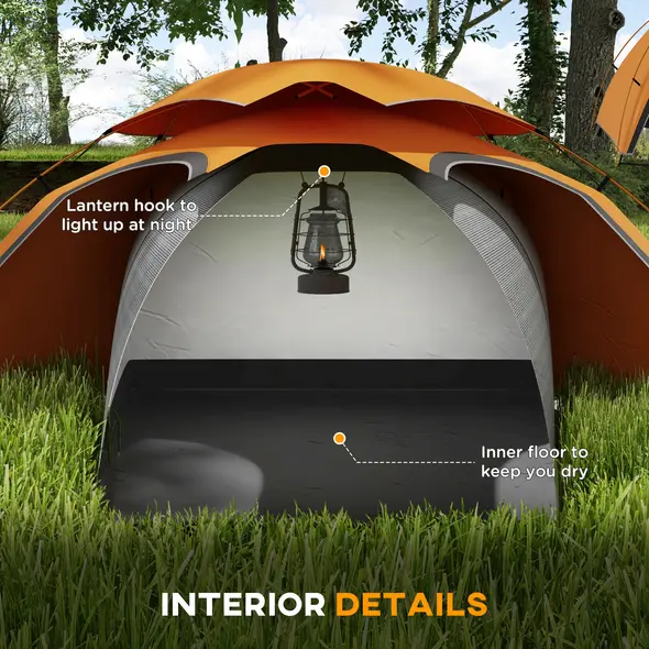 Outsunny Camping Tent with Self Inflatable Mattress, 1 Person Dome Tent with Removable Rainfly and Aluminium Frame, 2000mm Waterproof, Portable with Bags, for Fishing Hiking, Orange/Grey - 8
