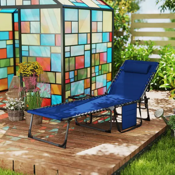 Outsunny Five-Position Reclining Sun Lounger - Dark Blue - 2