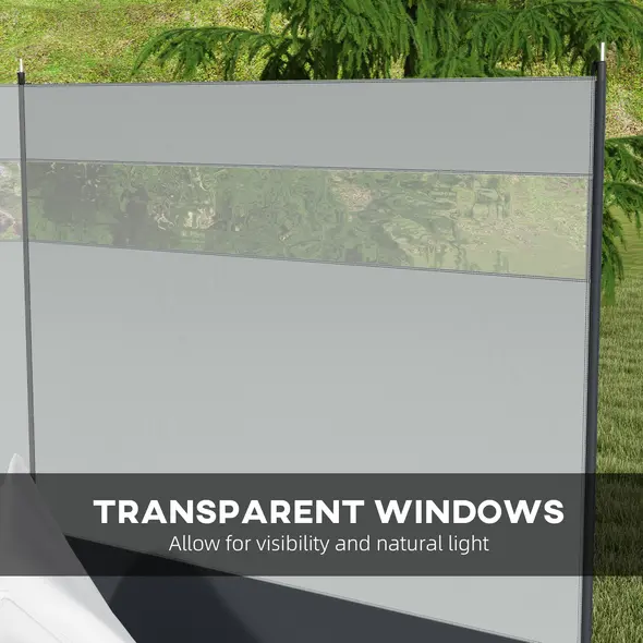 Outsunny Camping Windbreaker with Clear Windows, Carry Bag and Steel Poles, for Beach Caravan Campervan, 440 x 140cm, Grey - 6