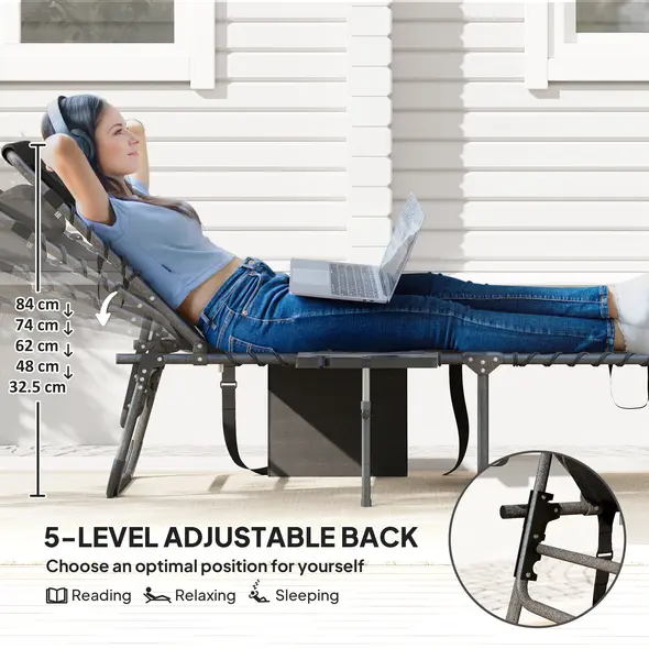 Outsunny Five-Position Reclining Sun Lounger - Black - 4