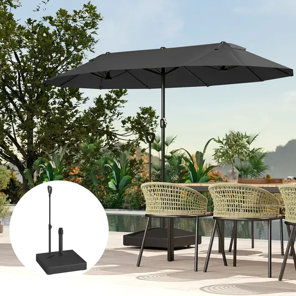 Outsunny Garden Parasol Base with Adjustable Wheels and Handle, Garden Sun Umbrella Base Parasol Stand, Filled Up to 55kg with Stand, 45kg with Water for 35, 38, 48 mm Poles, Black - 9