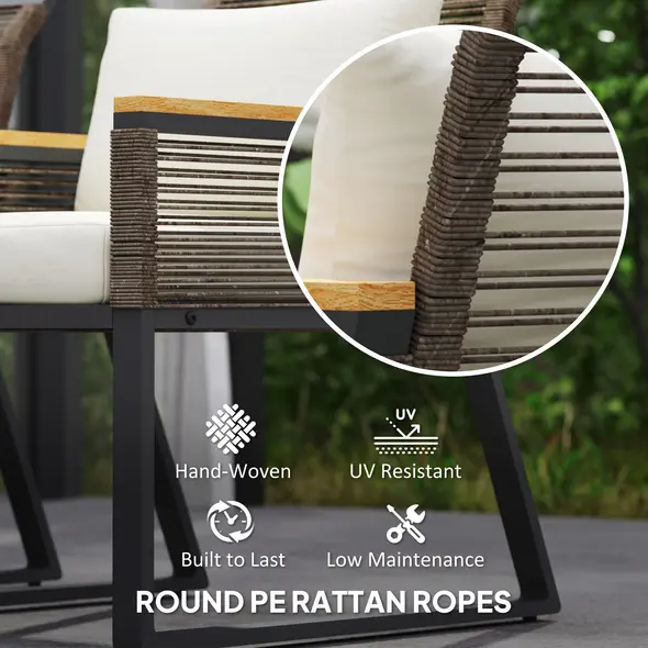 Outsunny Four Piece Wicker Rope Garden Furniture Set with Glass Top Coffee Table - Grey - 5