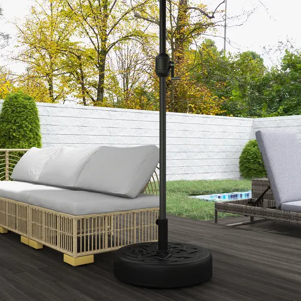 Outsunny Garden Parasol Base Holder, Outdoor Market Umbrella Stand Weight with Built-In Handle, 25kg Water or 35kg Sand Filled, Black - 9