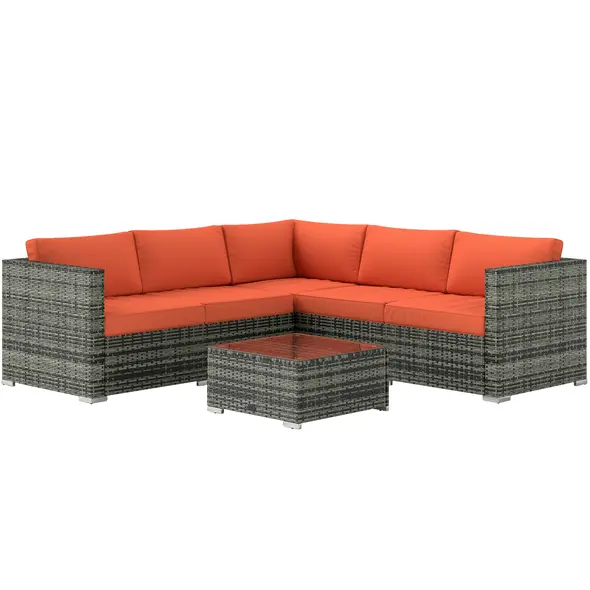 Outsunny Four-Piece Rattan Sofa Set - Orange/Grey - 1