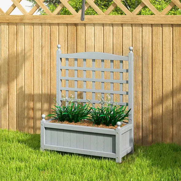 Outsunny Garden Planters with Trellis for Climbing Vines, Wood Raised Beds for Garden, Flower Pot, Indoor Outdoor, Grey - 7