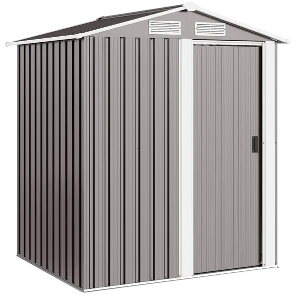 Outsunny Garden Metal Tool Storage Shed with Sliding Door, Sloped Roof and Foundation Kit, 152 x 132 x 188cm, Grey - 1