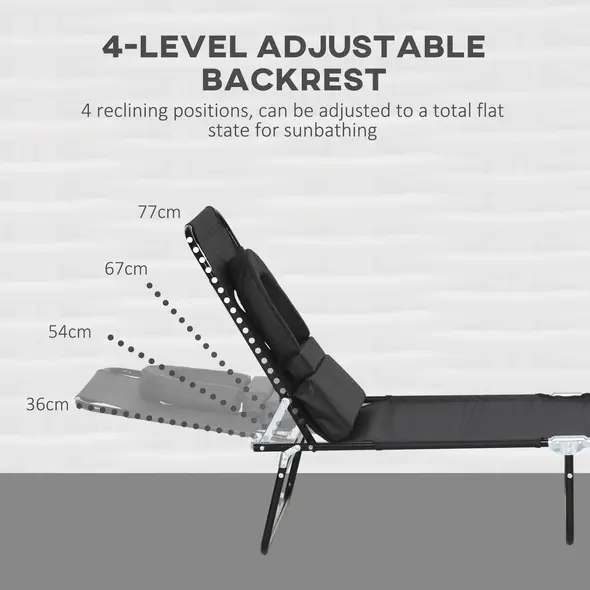 Outsunny Folding Sun Loungers Set of 2 with Face Hole, 4-Position Adjustable Backrest Garden Recliner Chairs Sunbeds, Outdoor Lounge Chairs with 600 D Oxford Cloth Seat, Pillow for Beach, Black - 4