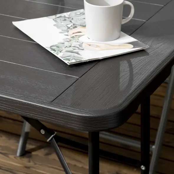 Outsunny Folding Garden Dining Table for 6, Rectangular Outdoor Dining Table with HDPE Tabletop, Foldable Garden Table with Steel Frame for Balcony, Porch, Charcoal Grey - 9