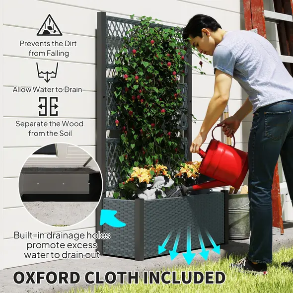 Outsunny Garden Planter Box with Trellis, Liner for Climbing Plants, Vegetables, Flowers, 90 x 35 x 148 cm, Charcoal Grey - 6