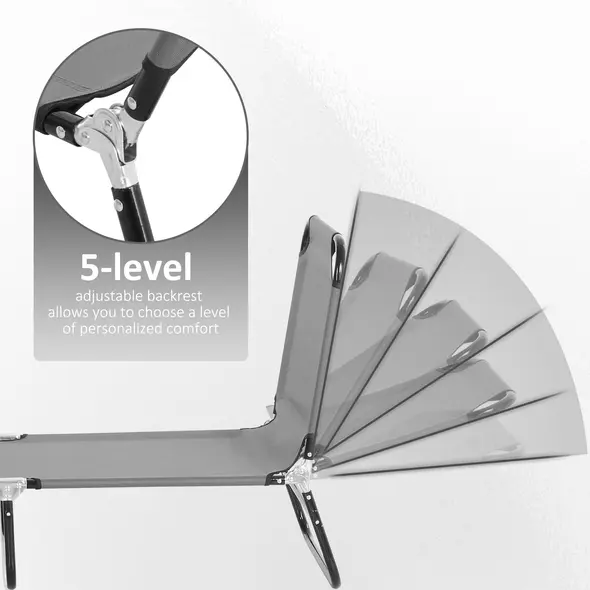 Outsunny Foldable Sun Lounger with 5-Position Adjustable Backrest, Outdoor Portable Recliner Chaise Lounge Chair with Breathable Mesh Fabric, Grey - 4