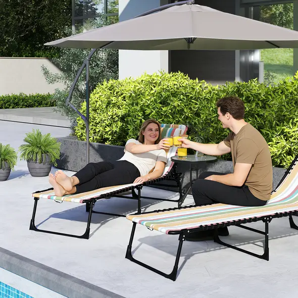 Outsunny Folding Sun Lounger Beach Chaise Chair Garden Reclining Cot Camping Recliner with 4 Position Adjustable Multicolored - 2