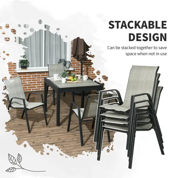 Outsunny Four-Piece Stacking Rattan Garden Seat Set - Mixed Grey - 6