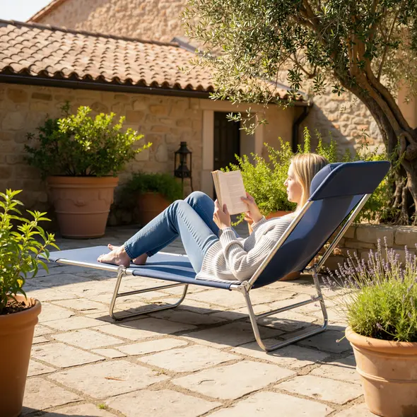 Outsunny Folding Sun Lounger with Head Pillow - Dark Blue - 8