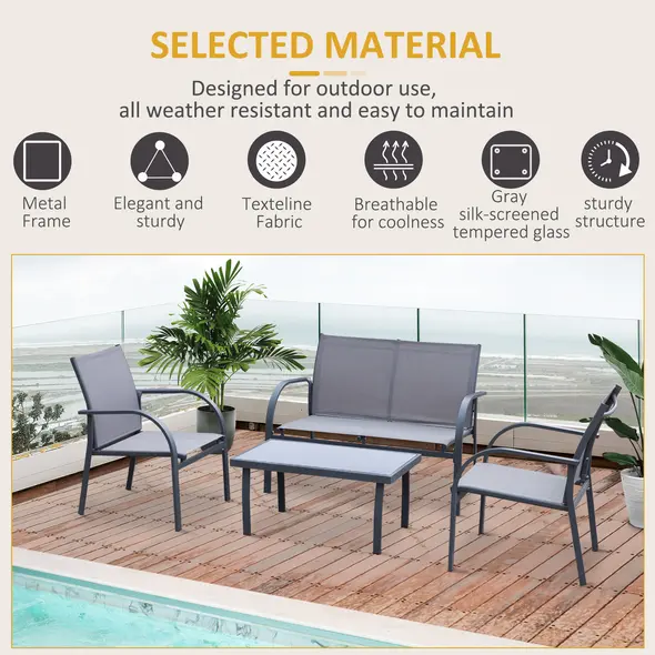Outsunny Four-Piece Minimal Garden Patio Set - Grey - 6