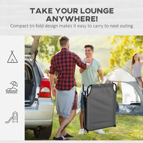 Outsunny Folding Sun Loungers Set of 2 with Face Hole, 4-Position Adjustable Backrest Garden Recliner Chairs Sunbeds, Outdoor Lounge Chairs with 600 D Oxford Cloth Seat, Pillow for Beach, Dark Grey - 8