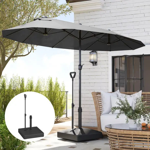 Outsunny Garden Parasol Base with Adjustable Wheels and Handle, Garden Sun Umbrella Base Parasol Stand, Filled Up to 55kg with Stand, 45kg with Water for 35, 38, 48 mm Poles, Black - 8