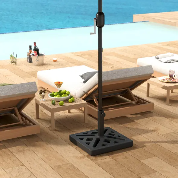 Outsunny Garden Parasol Base, 15kg HDPE Outdoor Umbrella Stand Parasol Stand with Cut-Out Design, Sun Umbrella Base for 32, 38, 48 mm Poles, Black - 7