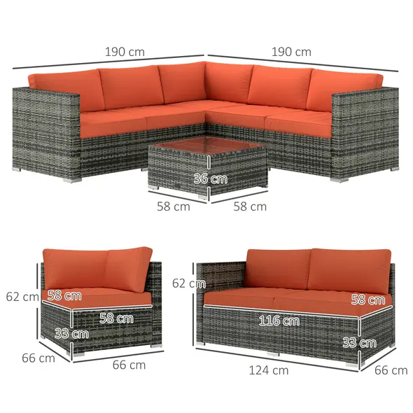 Outsunny Four-Piece Rattan Sofa Set - Orange/Grey - 3